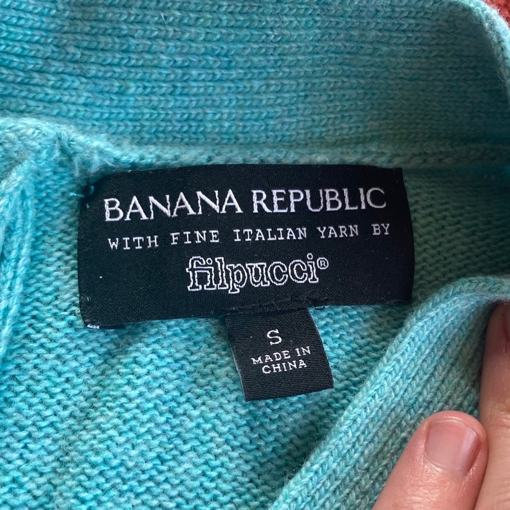 Banana Republic Teal Knit V-Neck Merino Wool Sweater - Picture 2 of 5